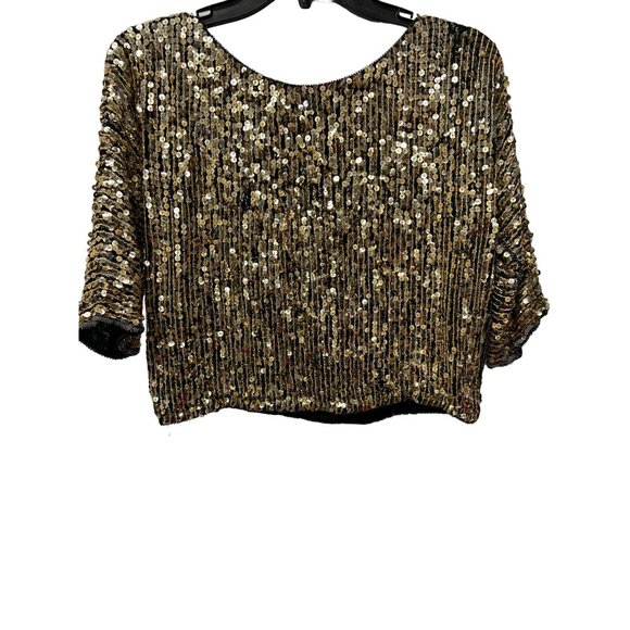 Handmade Handcrafted Beaded Floral Design Sequined Sparkly Crop Top - Picture 6 of 9